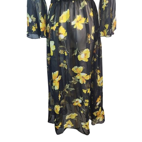 NEW POL Small Sheer Midi Maxi Dress Lingerie Cover-Up Black Yellow Floral Print - Picture 12 of 16